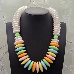 Vintage Multi Colored Candy Necklace Plastic Beads Pastel Tones